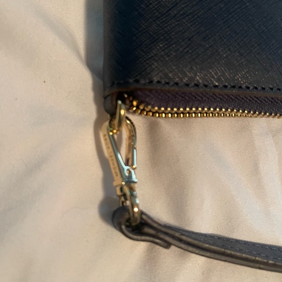 Michael Kors Saffiano Leather Wallet W Wristlet & Cellphone Slot! Navy W Gold - Picture 5 of 11